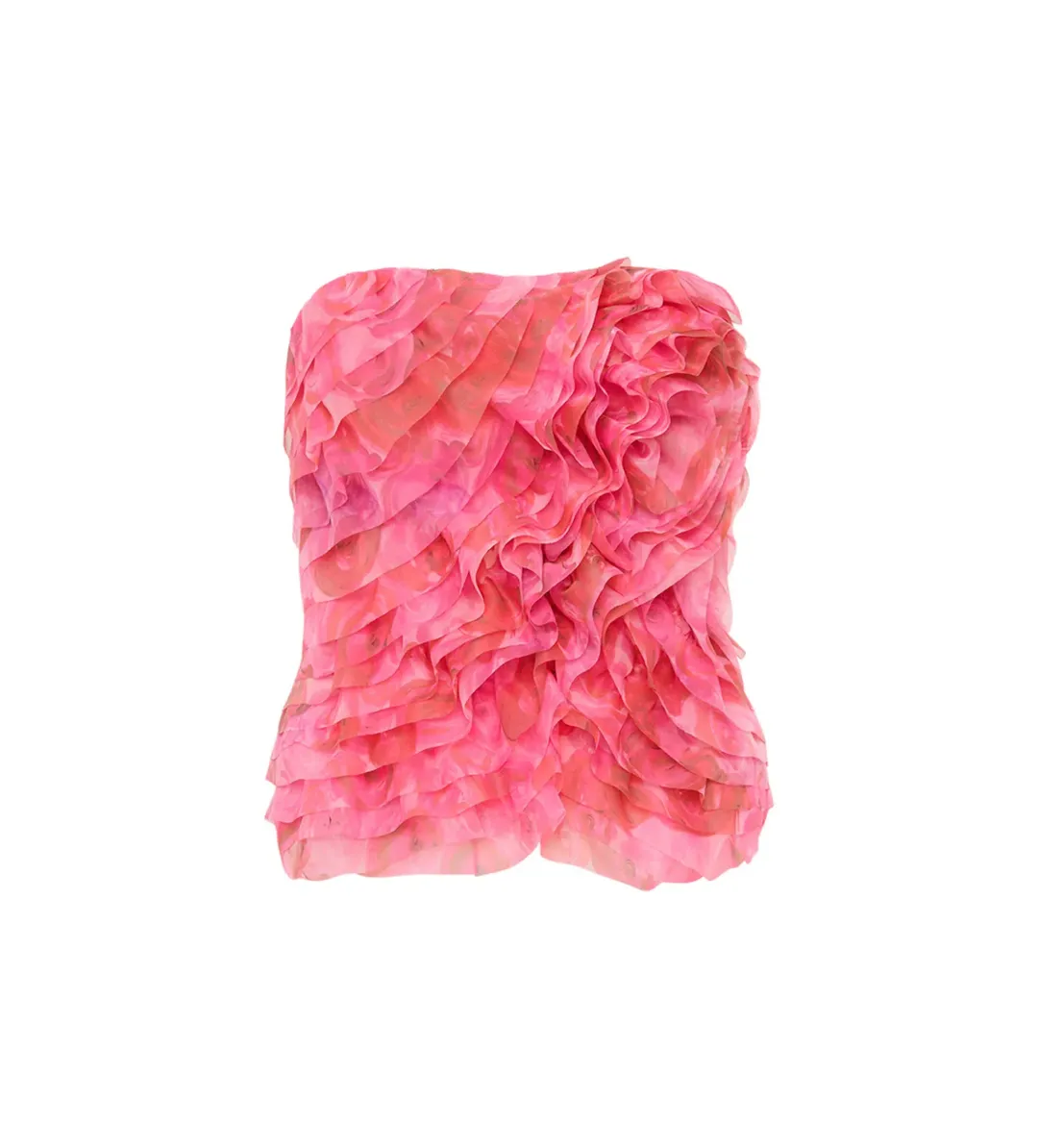 Aje Charmed Rosette Ruffle Bustier with Valeria Asymmetrical Midi Skirt in Misty Rose Size 6 for rent on The Volte - main image