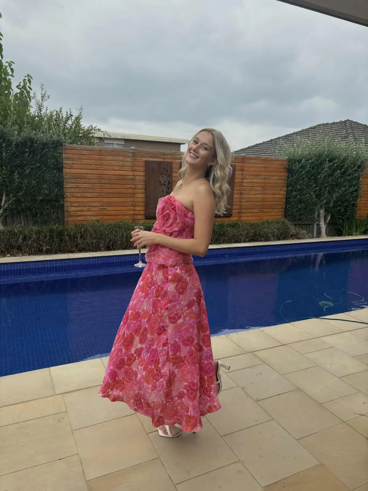 Aje Charmed Rosette Ruffle Bustier with Valeria Asymmetrical Midi Skirt in Misty Rose Size 6 - Image 5