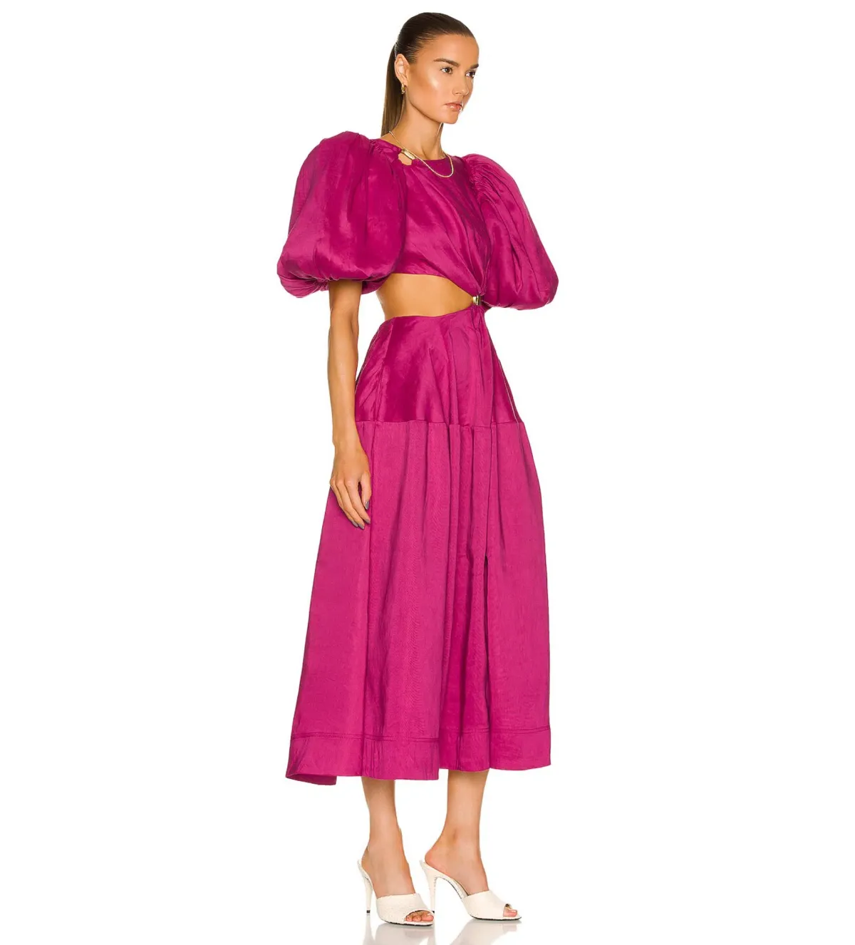 Aje Vanades Ring Cut Out Midi Dress in Magenta Pink Size 6 - Image 2