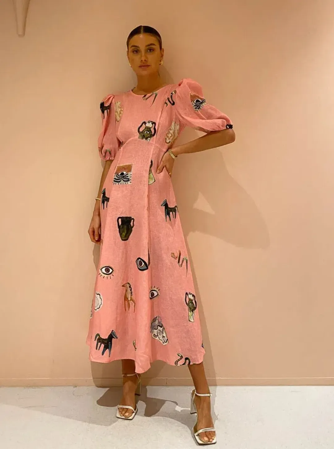 Alemais Cleo Midi Dress Pink Print Size 12 for rent on The Volte - main image