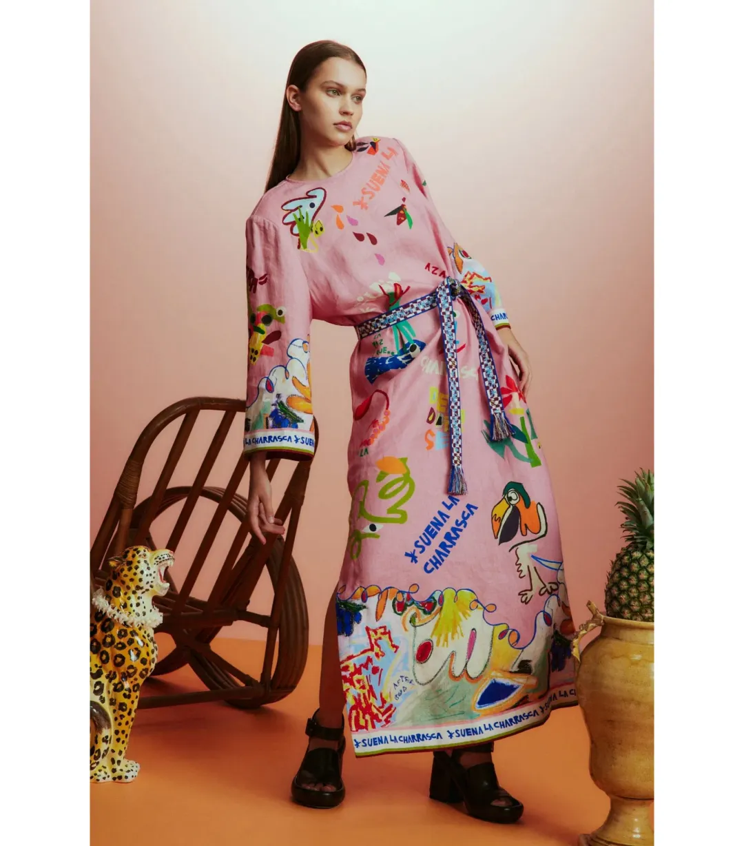 Alemais La Charrasca Midi Dress Pink Print Size AU 12 for rent on The Volte - main image