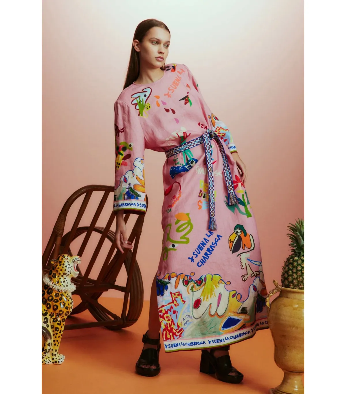 Alemais La Charrasca Midi Dress Pink Print Size AU 12 - Image 1