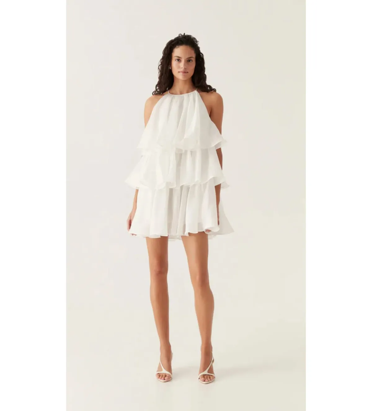 Aje Claudia Halterneck Tiered Mini Dress in White Size 8 - Image 1