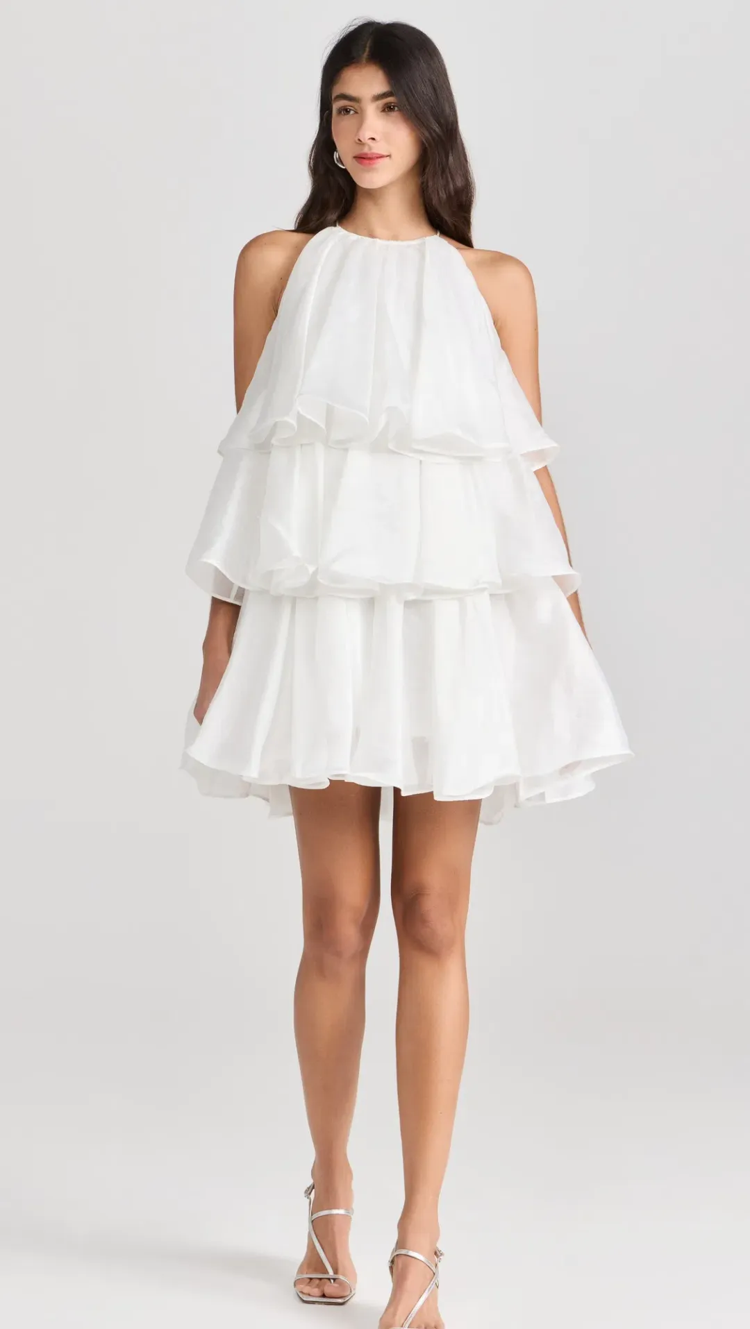 Aje Claudia Halterneck Tiered Mini Dress in White Size 8 for rent on The Volte - main image