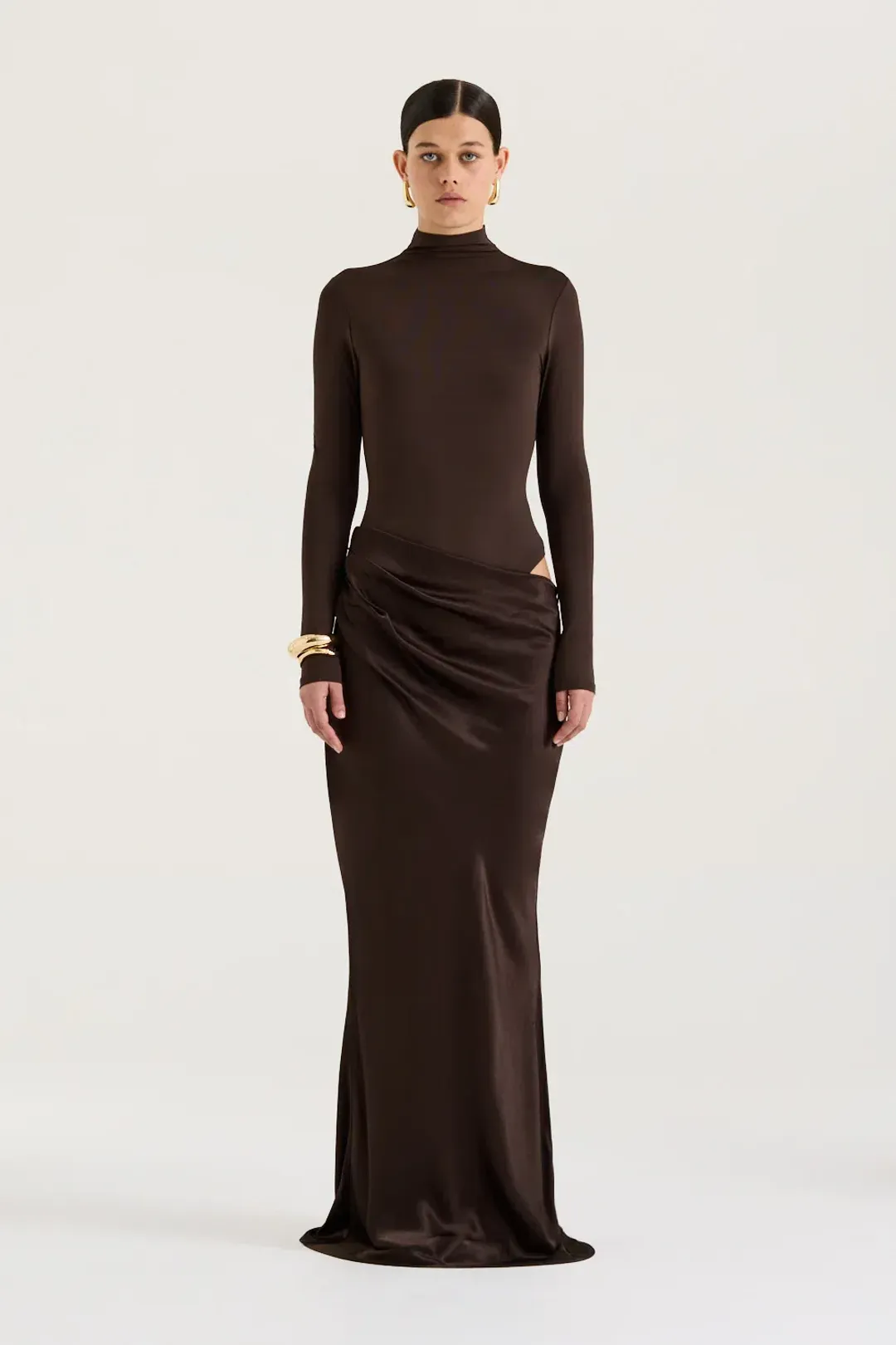 HENNE Soraia Long Sleeve Dress Chocolate Brown Size S / AU 8 for rent on The Volte - main image