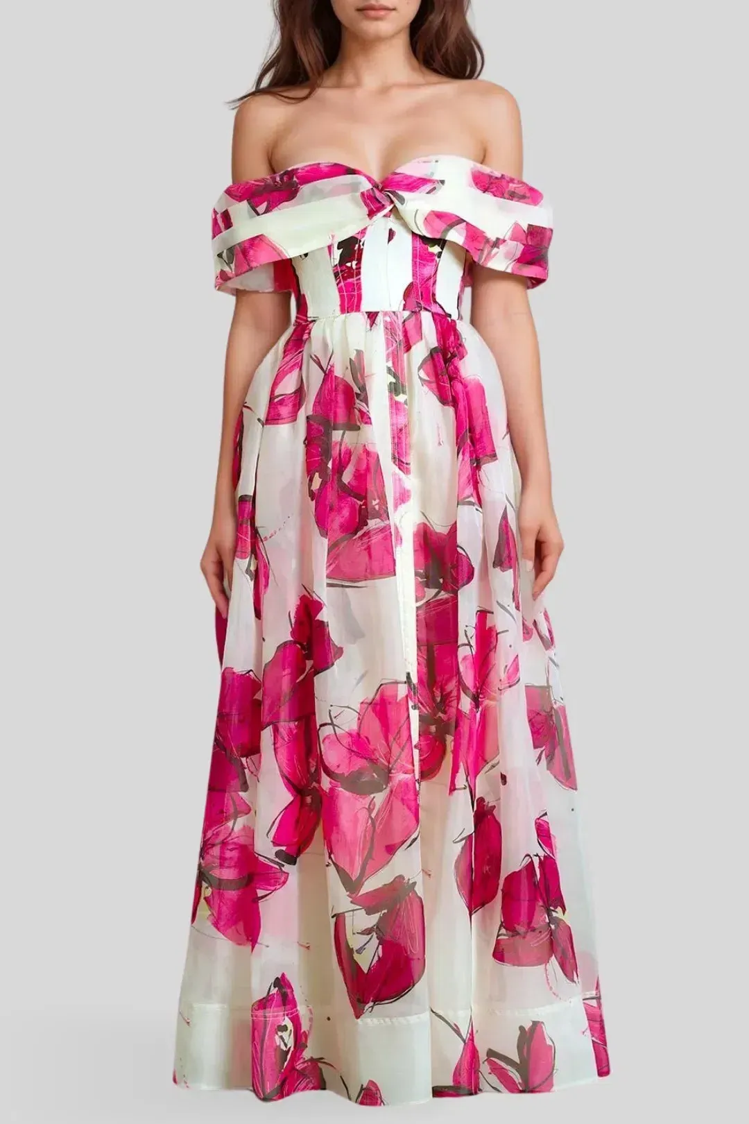 Aje Cordelia Corseted Maxi Dress in Falling Florals Pink Size 10 for rent on The Volte - main image