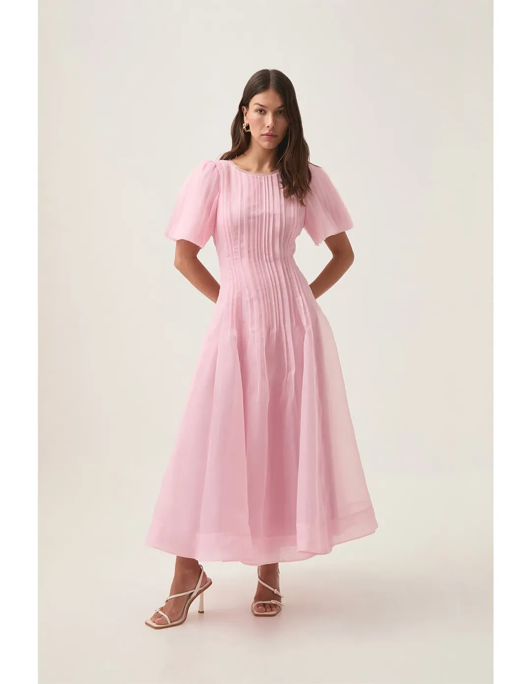 AJE Nova Pleated Midi Dress Pink Size AU 16  for rent on The Volte - main image