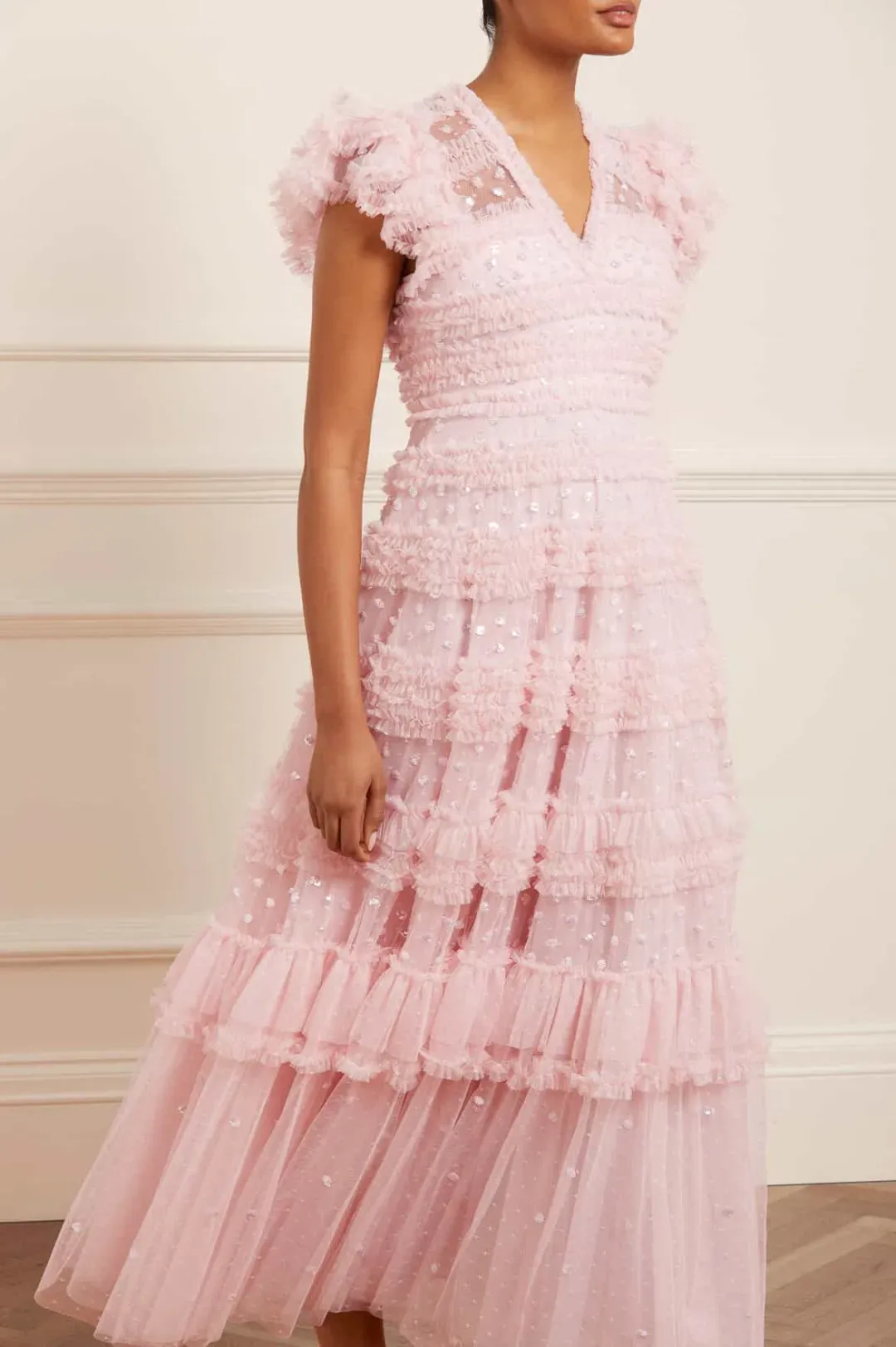 NEEDLE AND THREAD PINK V-NECK GOWN SIZE UK 14 ALTERED TO AU SIZE 10-12 for rent on The Volte - main image