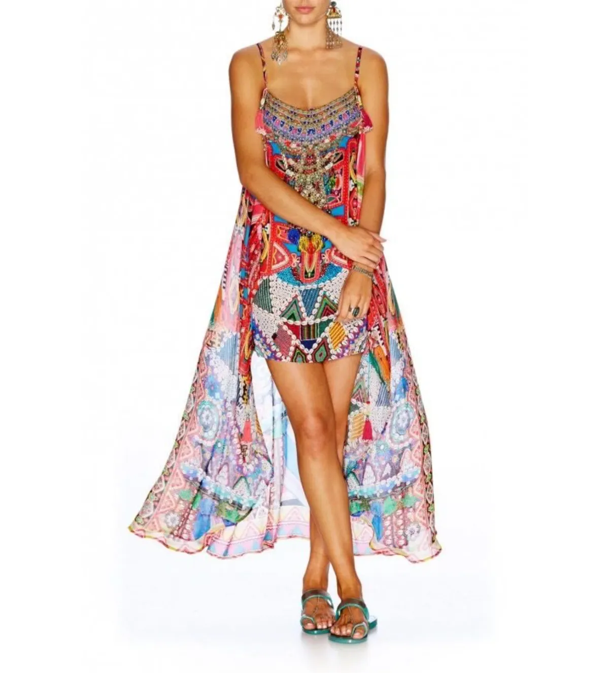 Camilla Kabuz Kiz with Sheer Overlay Mini Dress Multi Print Size 3 AU 14 - Image 1