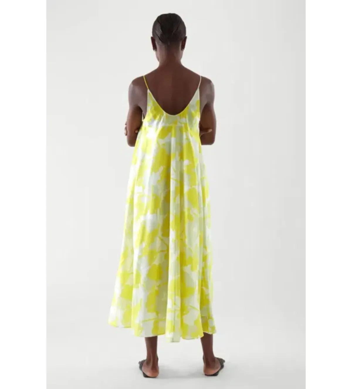 COS Long Slip Midi Dress Yellow Print Size 8 (fits up to small 10) - Image 5