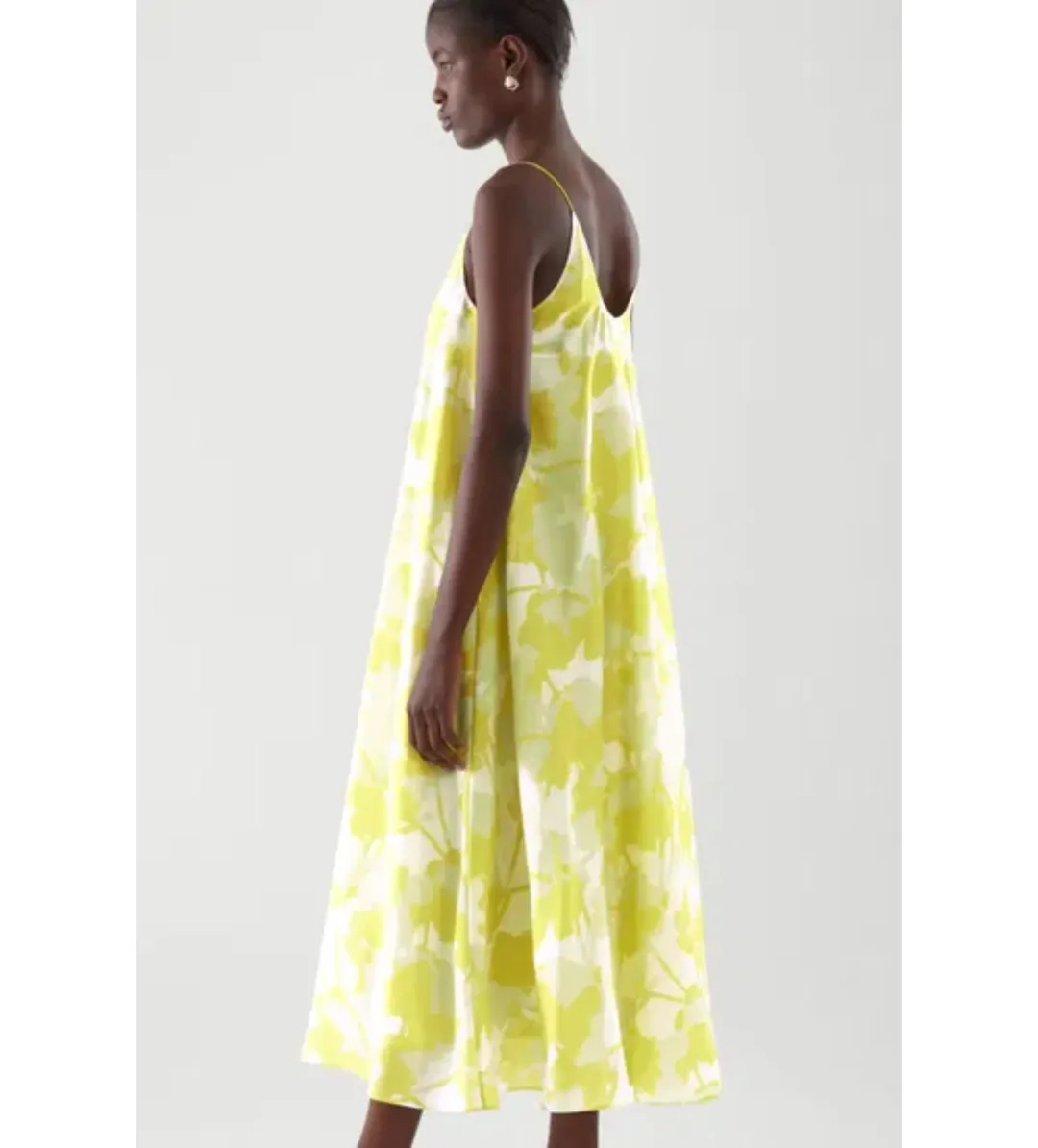 COS Long Slip Midi Dress Yellow Print Size 8 (fits up to small 10) for rent on The Volte - main image