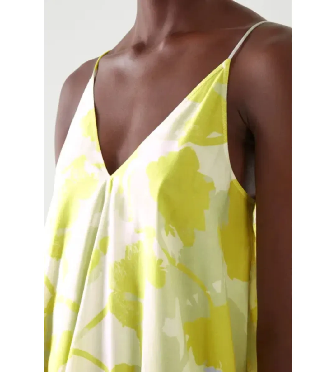 COS Long Slip Midi Dress Yellow Print Size 8 (fits up to small 10) for rent on The Volte - main image