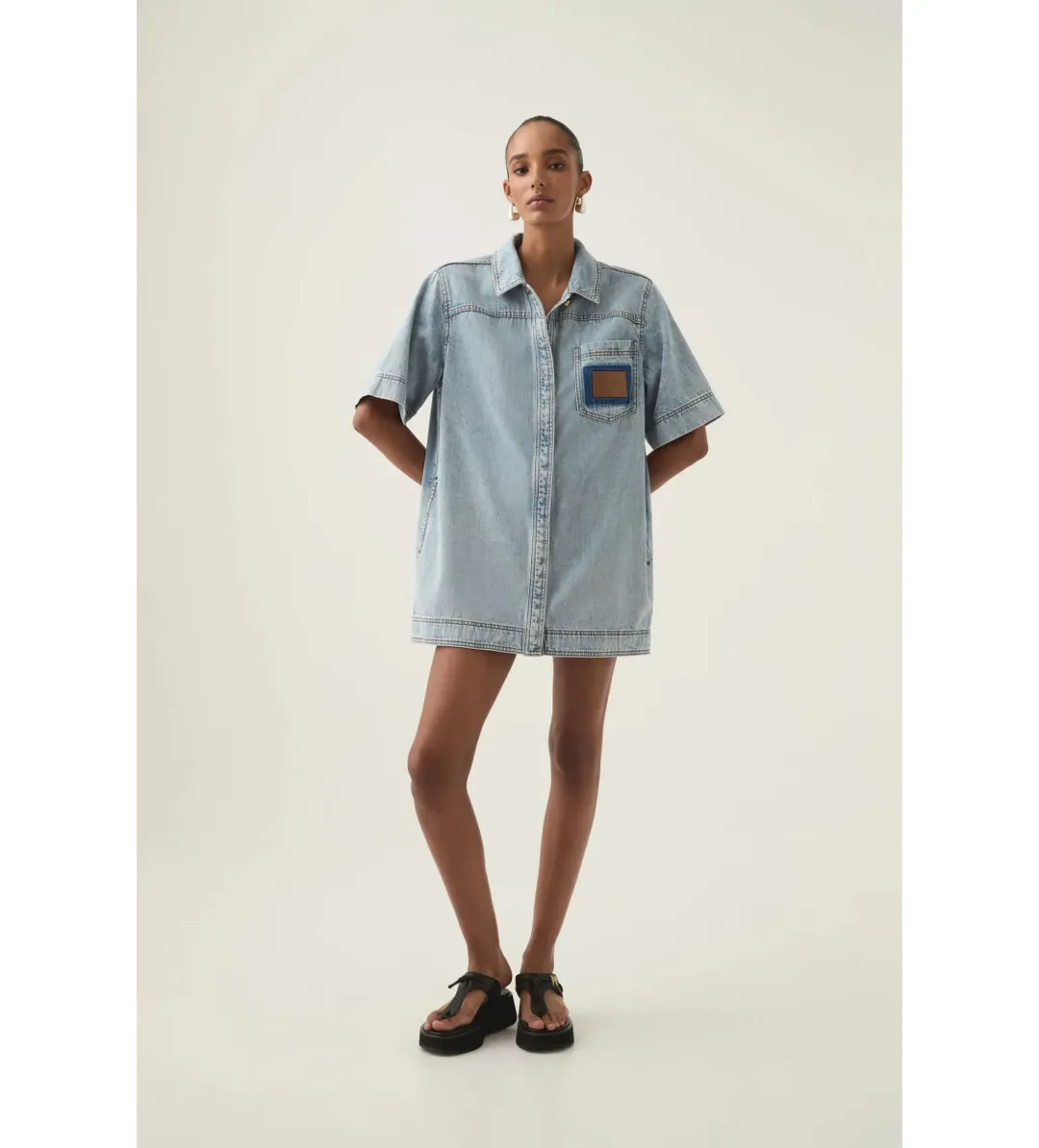 Aje Aura Denim Mini Tunic Dress Sea Spray Wash Size 6 for rent on The Volte - main image