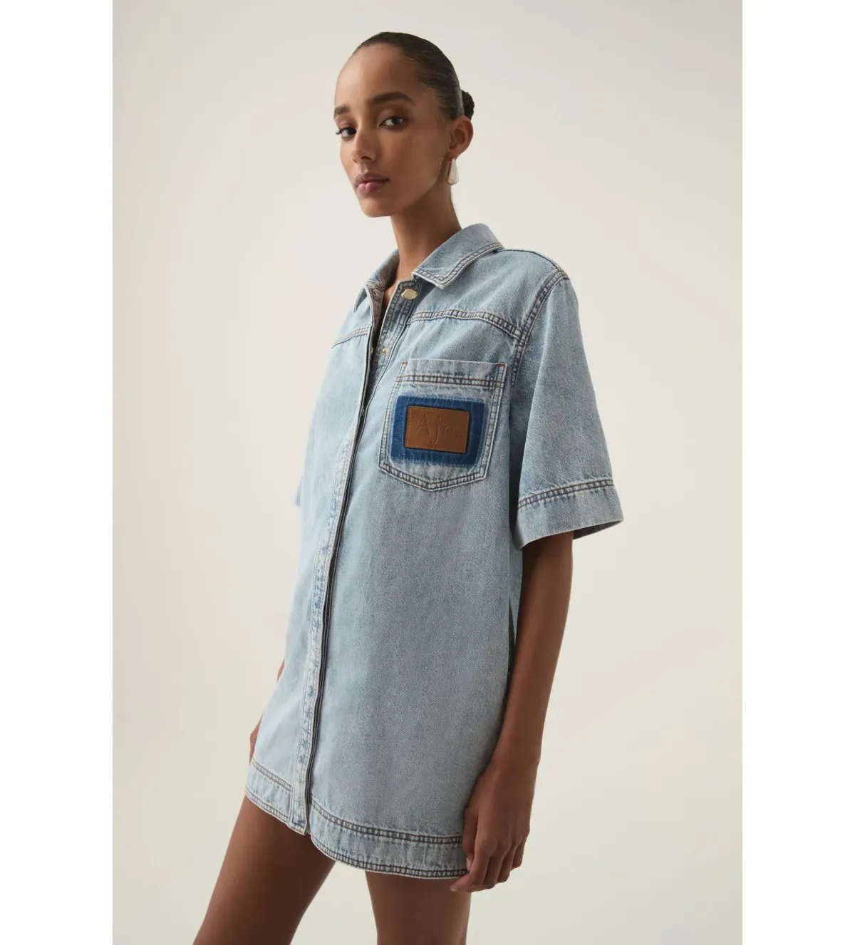 Aje Aura Denim Mini Tunic Dress Sea Spray Wash Size 6 - Image 2