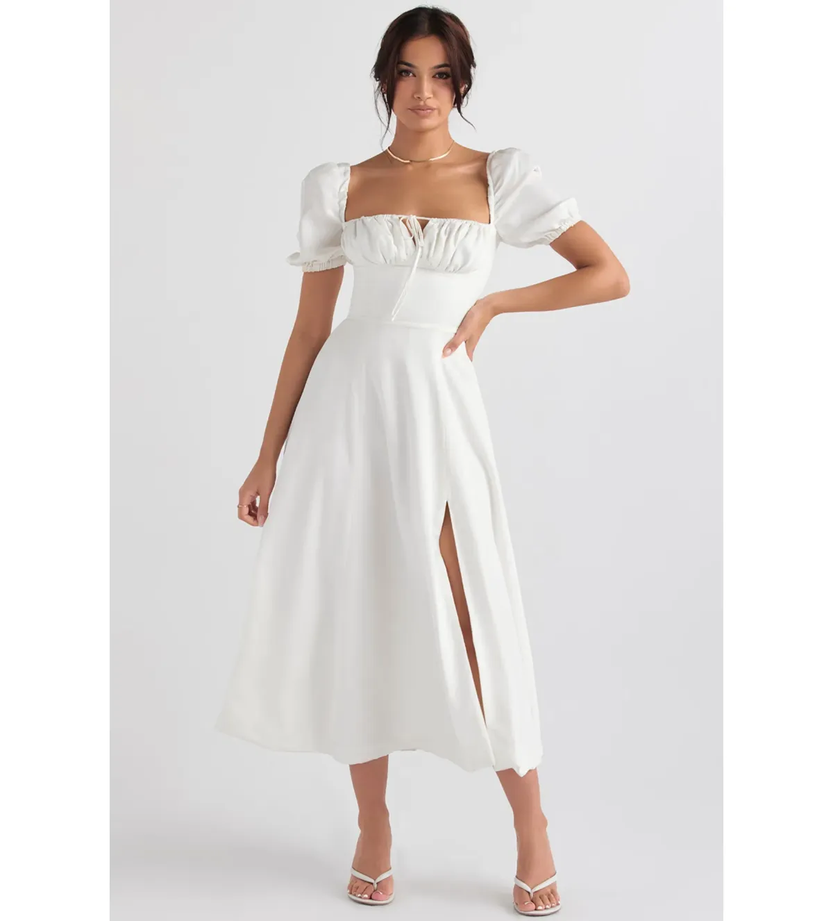 House of CB Tallulah Puff Sleeve Midi Sundress White Size 8/XS - Image 1