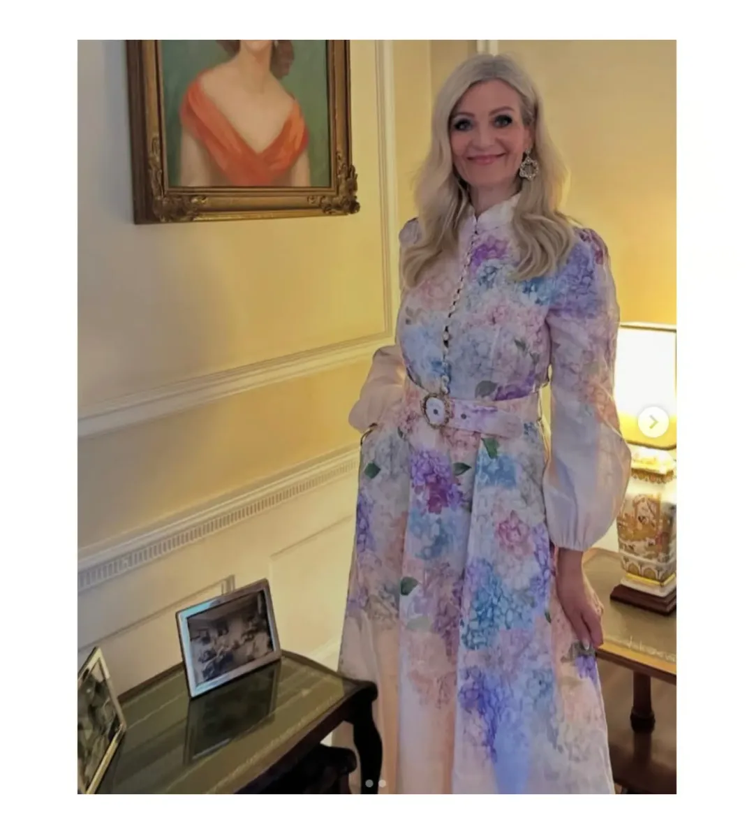 Zimmermann Dawning Buttoned Midi Dress Multi Hydrangea Size 3/AU 14 for rent on The Volte - main image