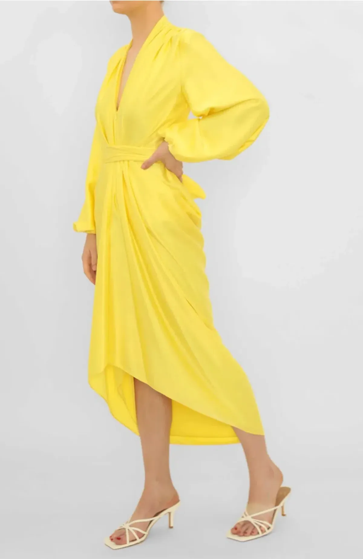 Carla Zampatti V-Neck Waterfall Midi Dress Yellow Size 10 - Image 2