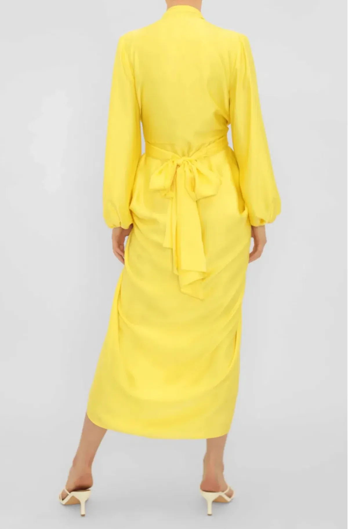 Carla Zampatti V-Neck Waterfall Midi Dress Yellow Size 10 - Image 4