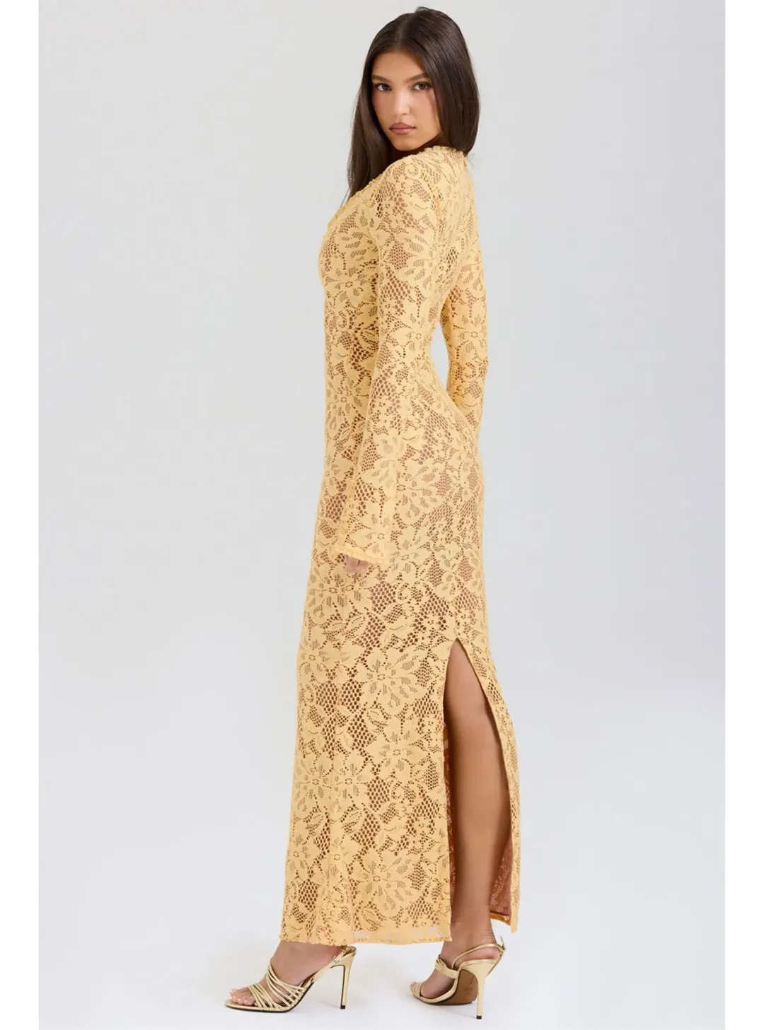 House of CB Indiana Plunge Lace Maxi Dress Apricot Size M / AU 10 for rent on The Volte - main image