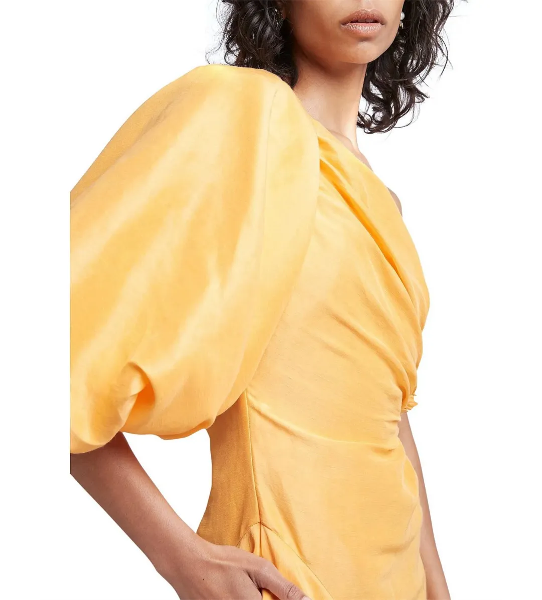 Aje Concept One Shoulder Puff Sleeve Midi Dress Mango Sorbet Size AU 6  for rent on The Volte - main image