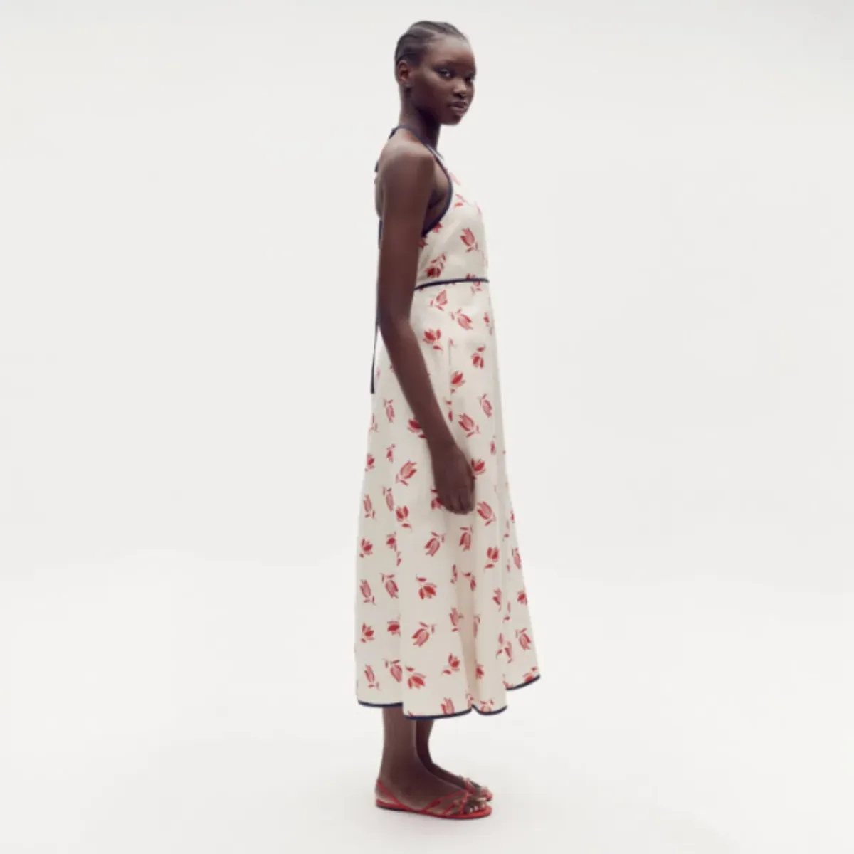 OROTON Dutch Tulip Halter Low Back Linen Midi Dress Ecru Size AU 14  - Image 5