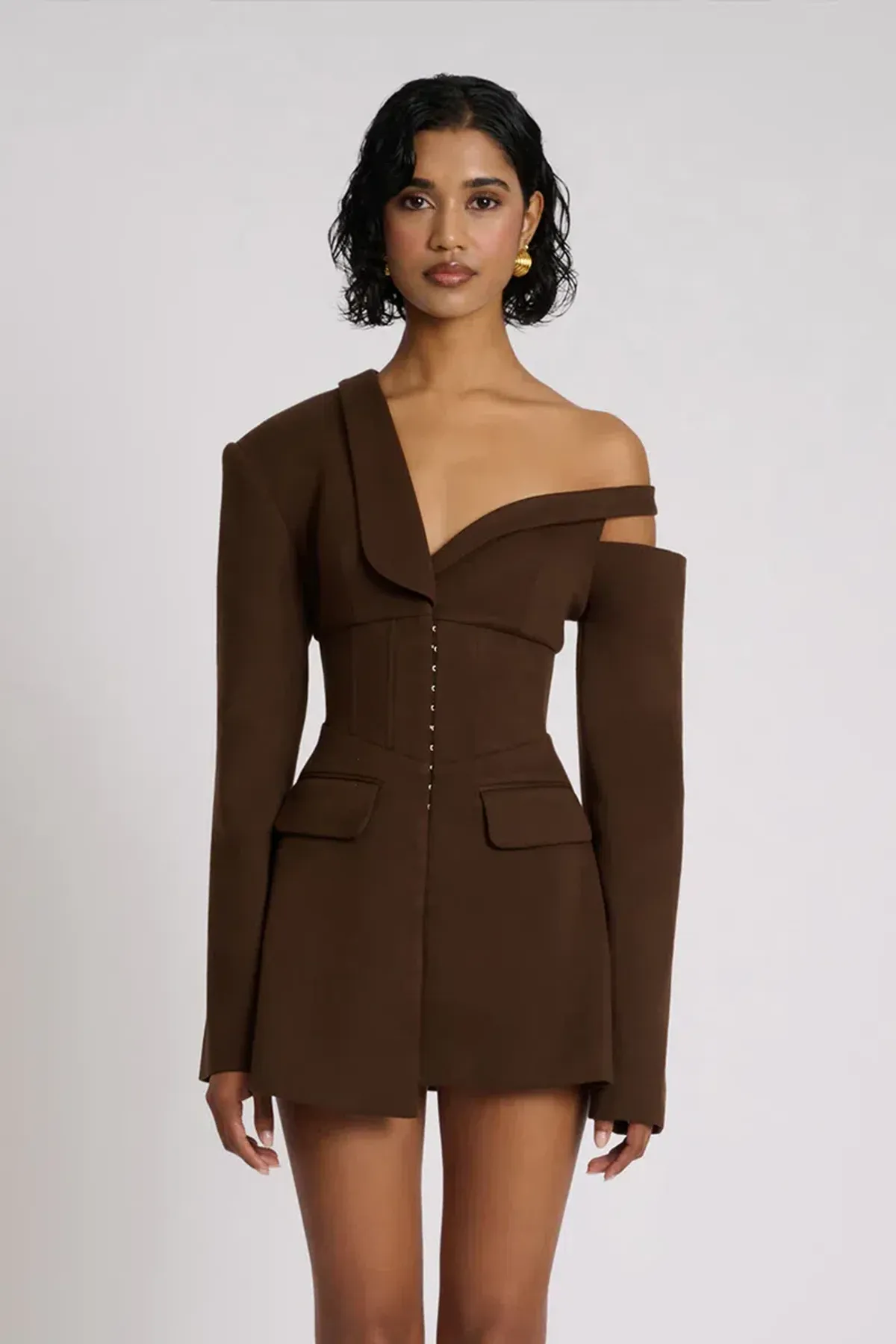 Eliya The Label Ayla Blazer MIni  Dress in Brown Size M / AU 10 - Image 3