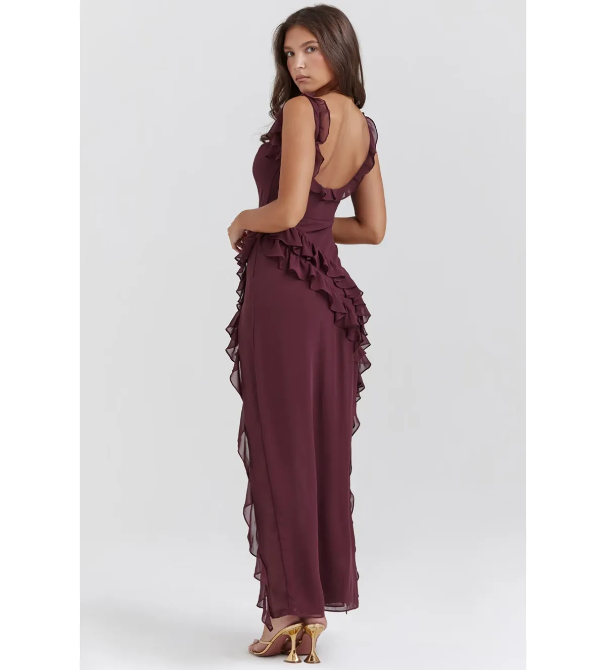 House of CB Ariela Ruffle Maxi Dress Mulberry Size 6/XS - Image 7
