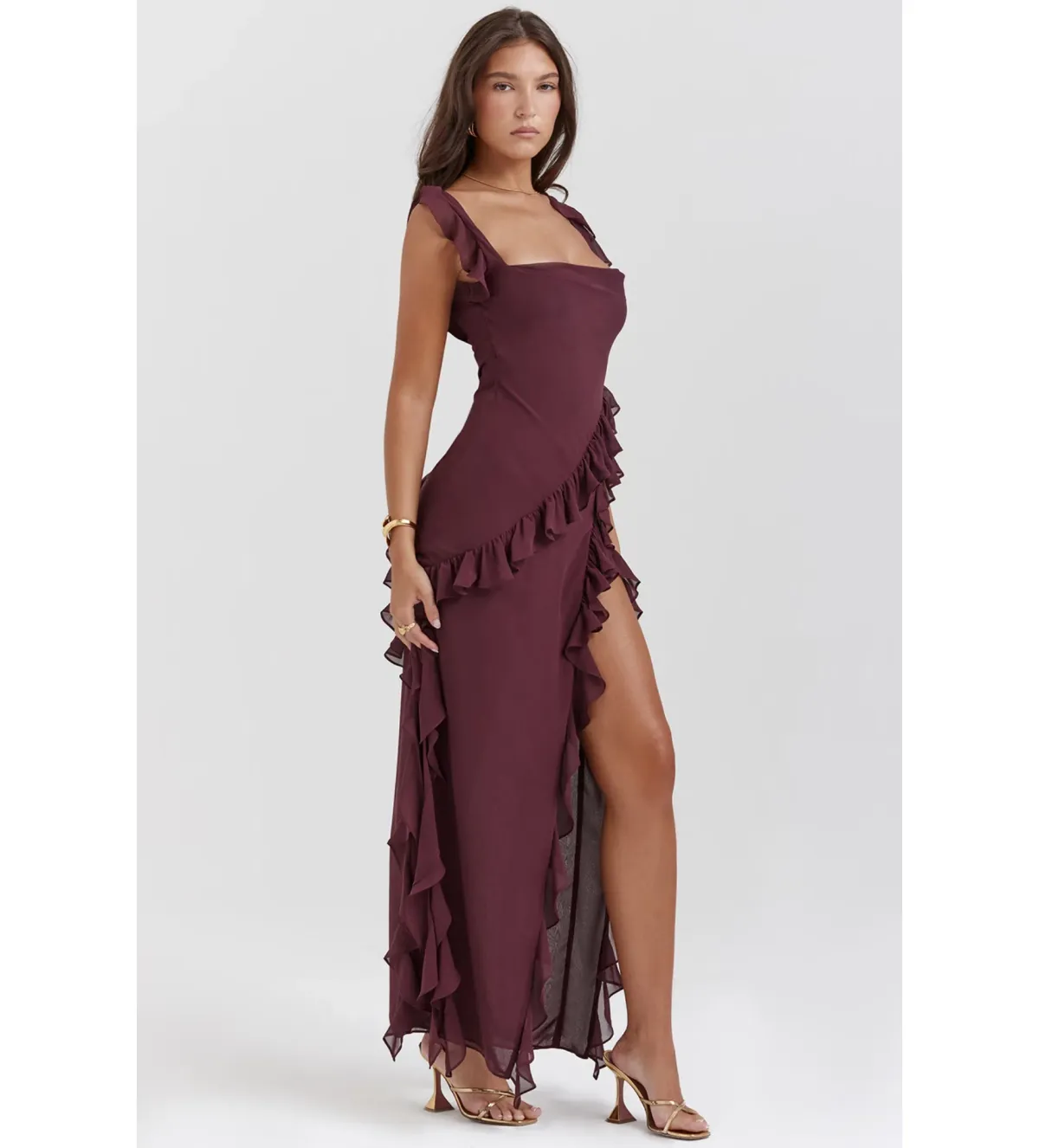 House of CB Ariela Ruffle Maxi Dress Mulberry Size 6/XS - Image 3