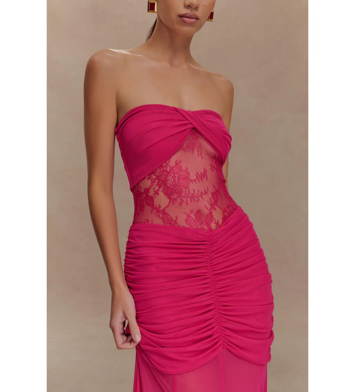 Meshki Khadijah Lace And Mesh Maxi Dress in Dragonfruit Size S / AU 8 - Image 4