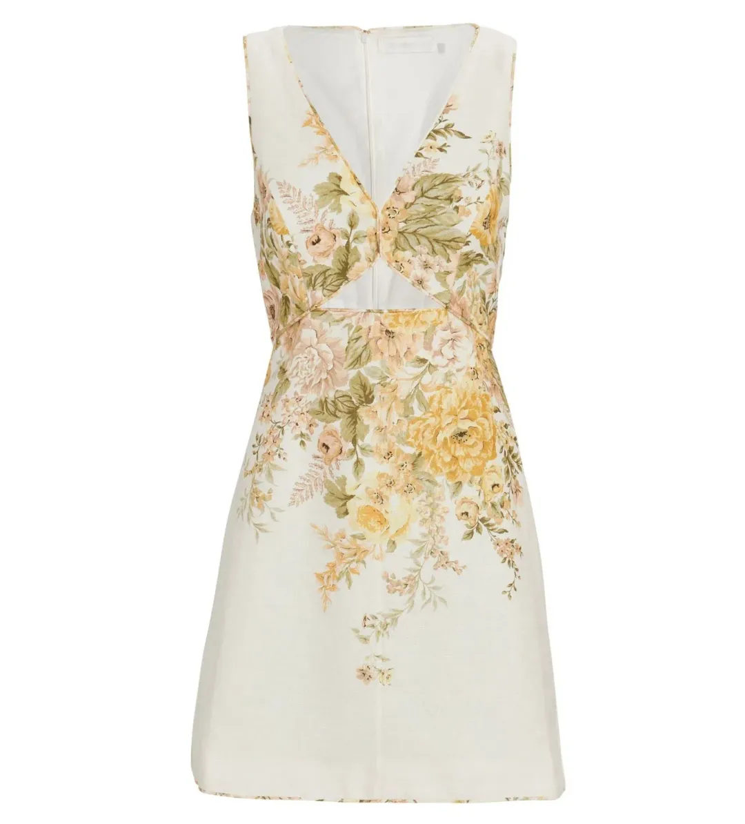 Zimmermann Amelie Cut Out Mini Dress Ivory Garden Floral Size 1 AU 10 for rent on The Volte - main image