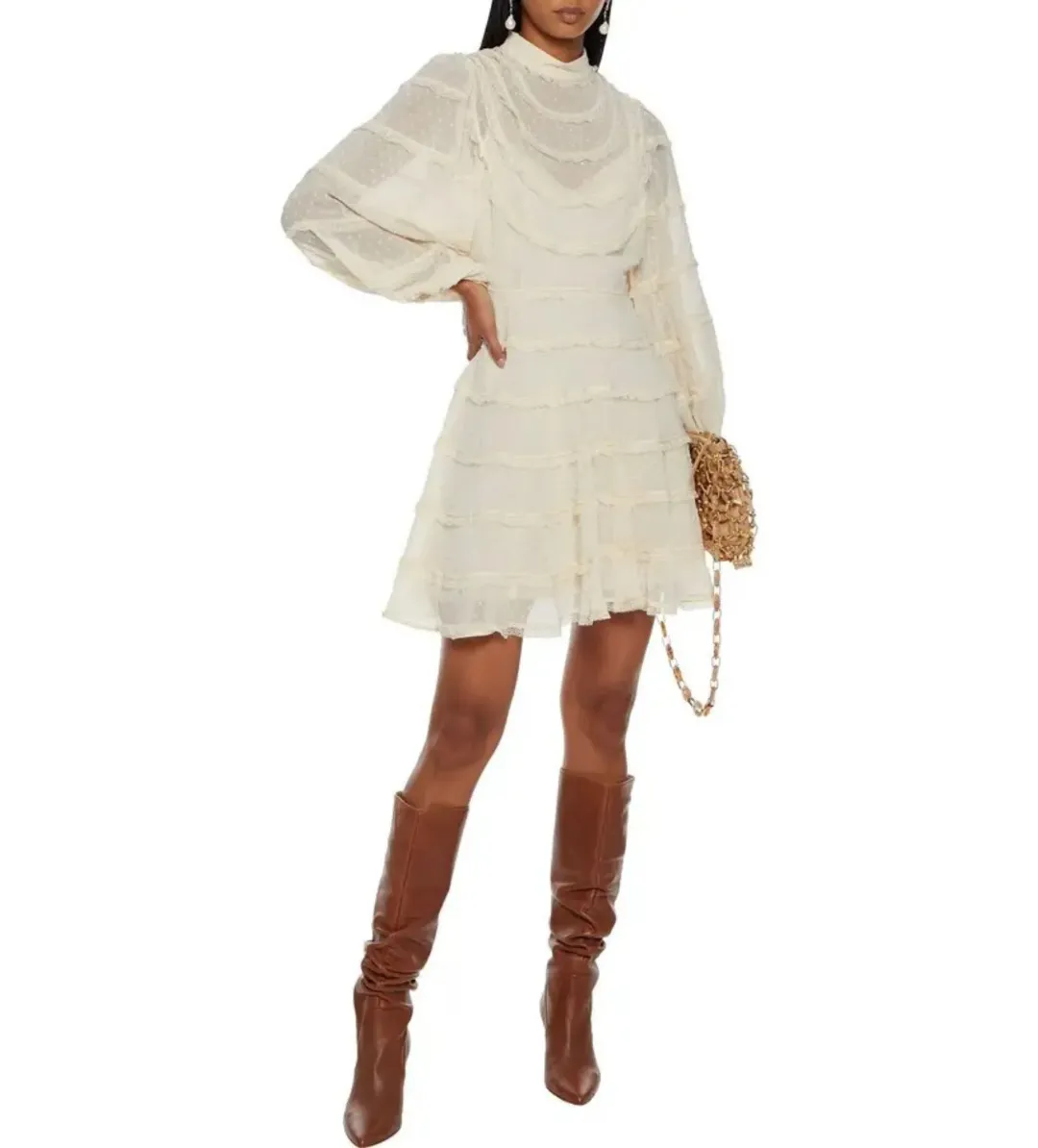 Zimmermann Ladybeetle Spliced Mini Dress Ivory Size 0 AU 8 for rent on The Volte - main image