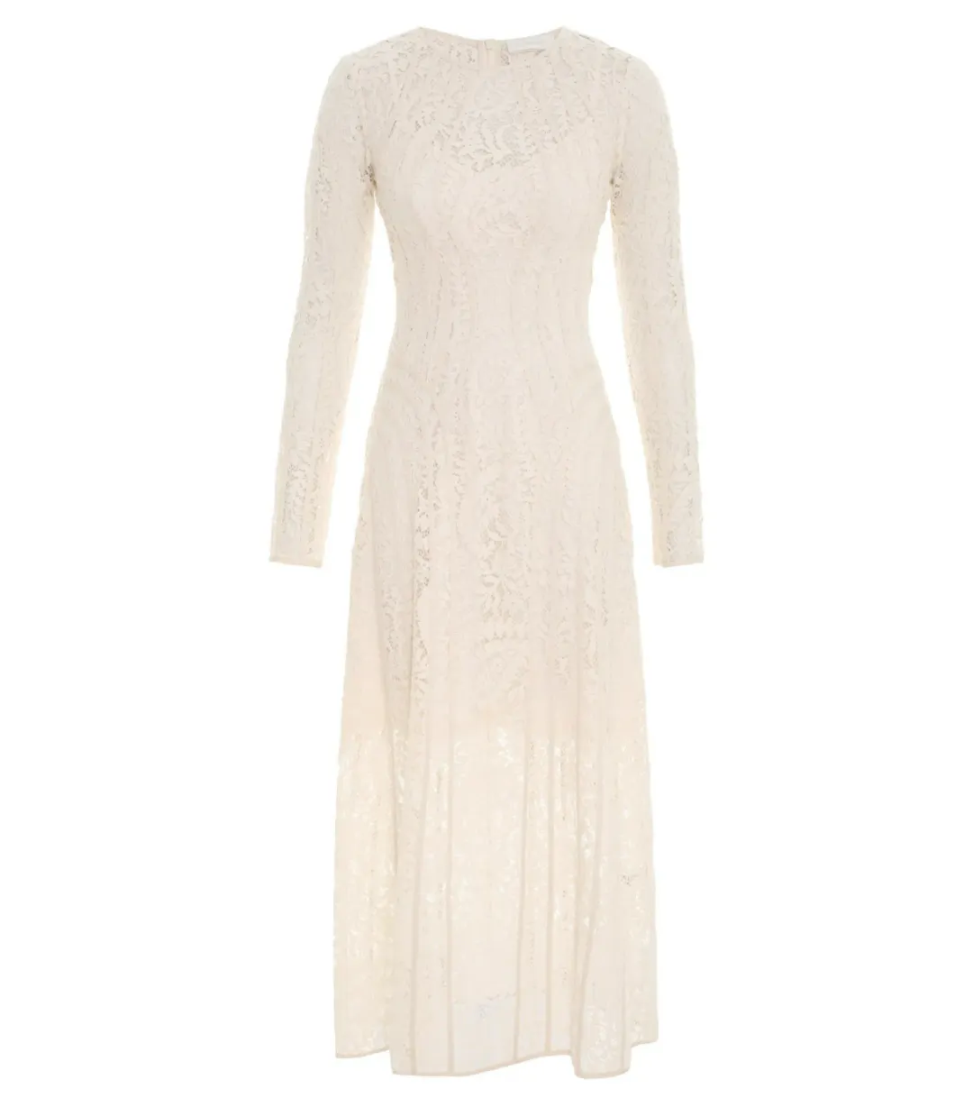 Zimmermann Devi Panelled Lace Midi Dress Ivory Size 2 / AU 12 for rent on The Volte - main image