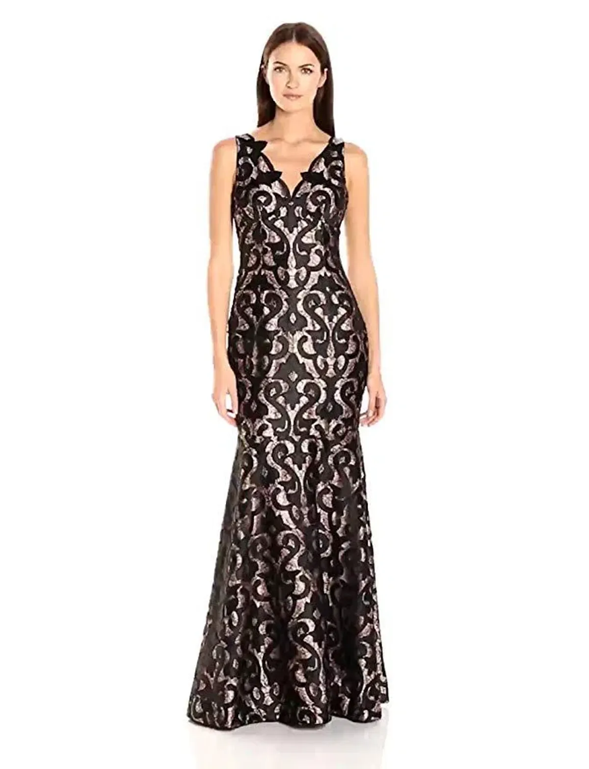 Adrianna Papell Guipure Mermaid Maxi Gown Black Nude Size 20 - Image 1
