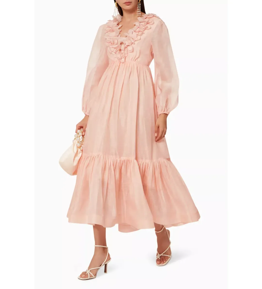 Zimmermann The Lovestruck Garland Midi Dress in Pink Size 2/ AU 12 for rent on The Volte - main image
