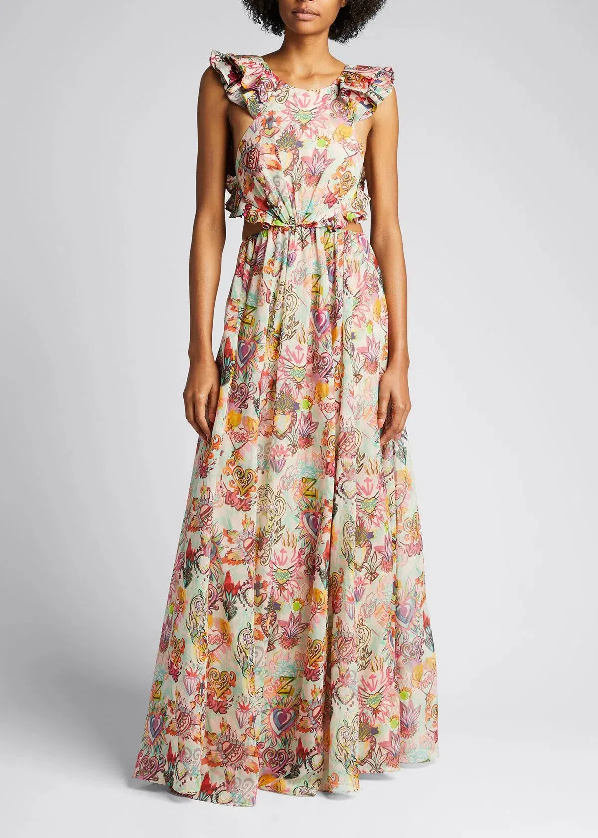 Zimmermann The Lovestruck Ruffle Maxi Dress in Flaming Hearts Print Size 1 / AU 10 - Image 1