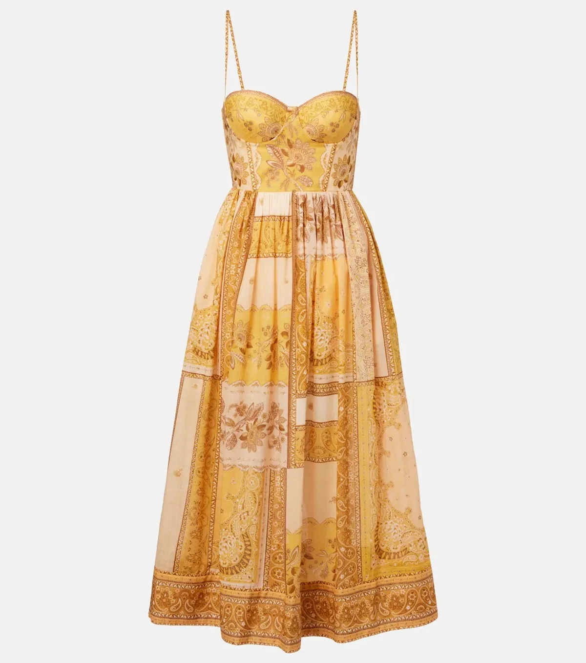 Zimmermann The Lucky Corset Midi Dress in Mustard Bandan Size 2/AU12 - Image 3