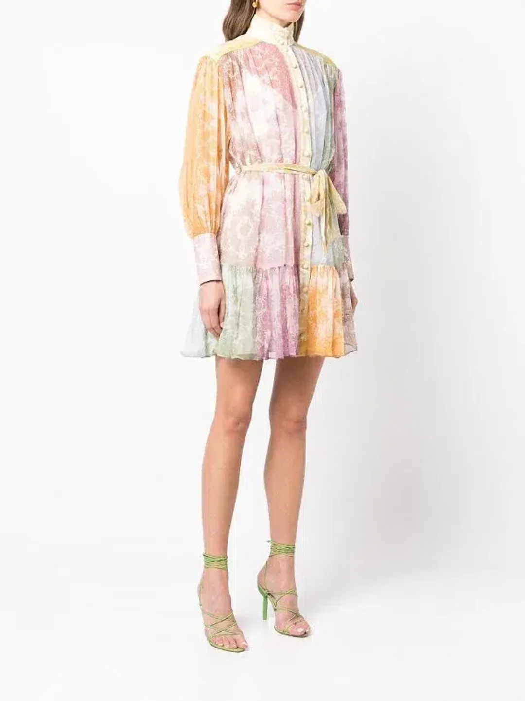 Zimmermann Dancer Lantern Mini Dress Spliced Lace Print AU 10 for rent on The Volte - main image