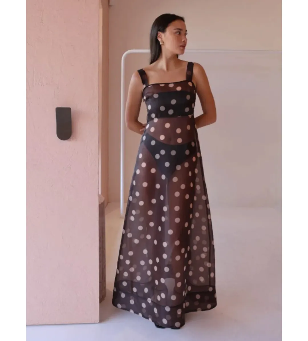 By Nicola Goldie Maxi Dress Chocolate Polka Size AU 6 for rent on The Volte - main image