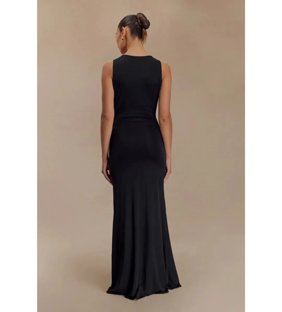 MESHKI Beck Plunge Maxi Dress Black with Floral Hardware Size S AU 8 for rent on The Volte - main image