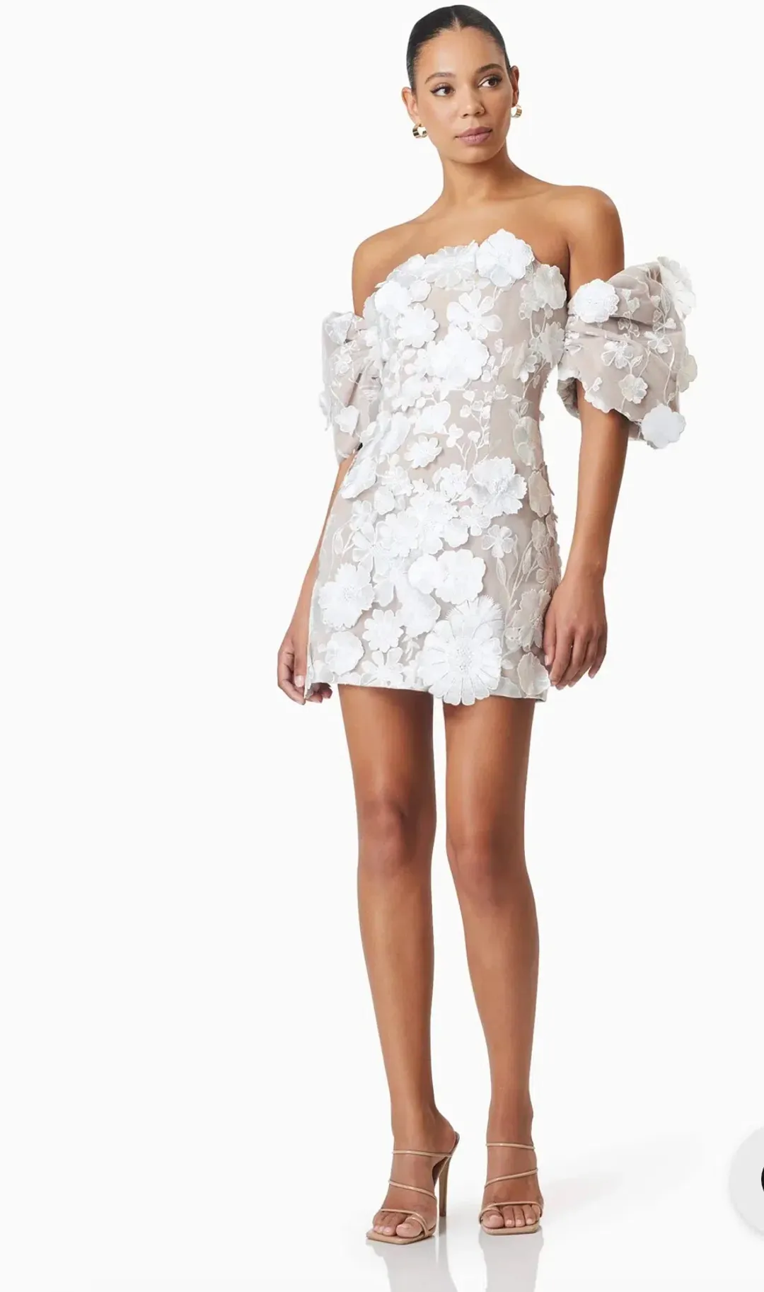 Elliatt Floral Embellished Mini Dress White Size AU 10 for rent on The Volte - main image