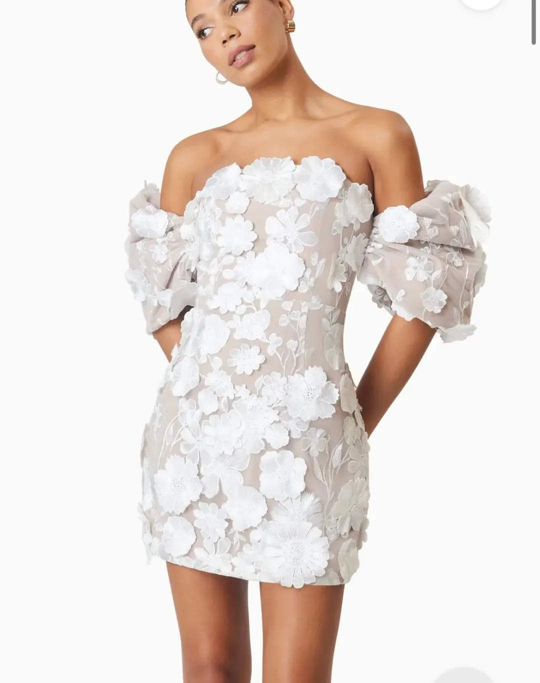 Elliatt Floral Embellished Mini Dress White Size AU 10 for rent on The Volte - main image