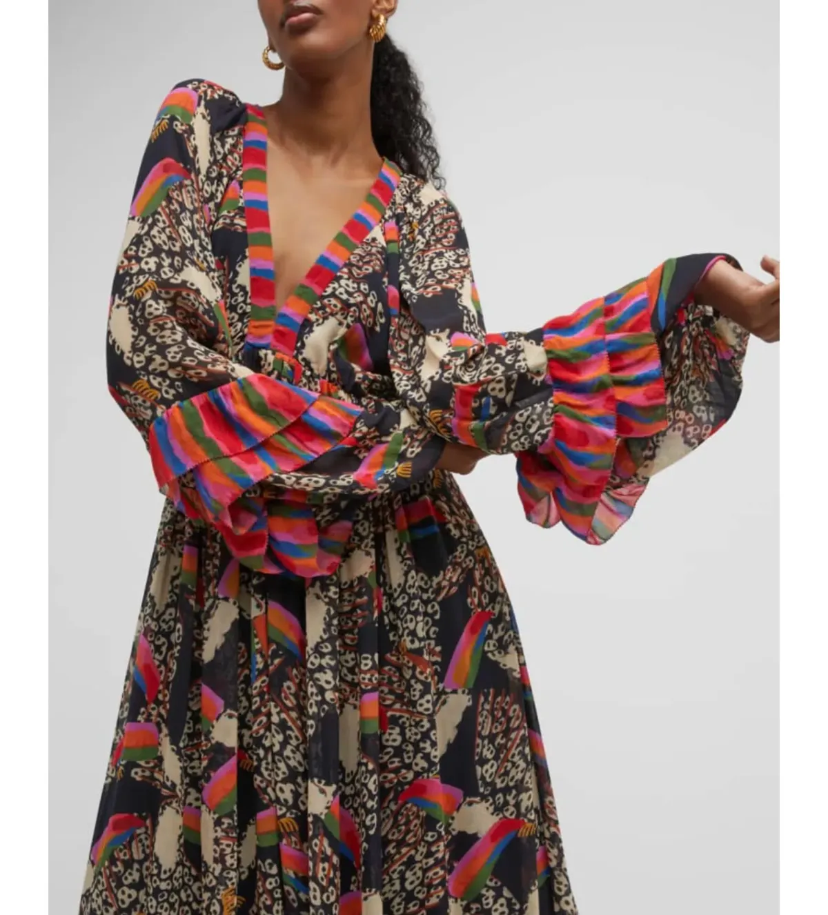 Farm Rio Georgette Printed Leopard Toucans Maxi Dress Size 16 - Image 1