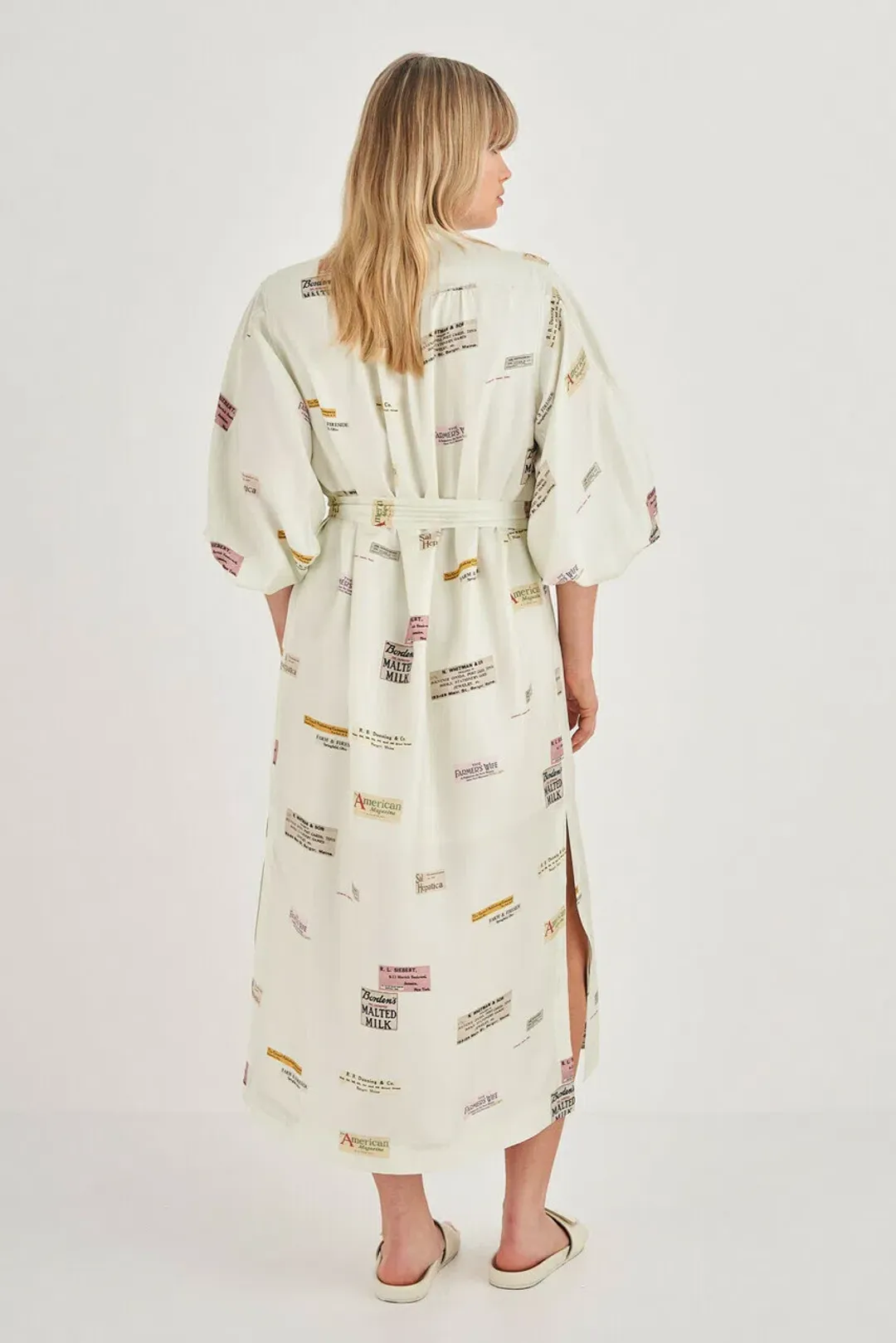 Oroton Short Sleeve Spaced Label Midi Dress  Beige Size 8  for rent on The Volte - main image