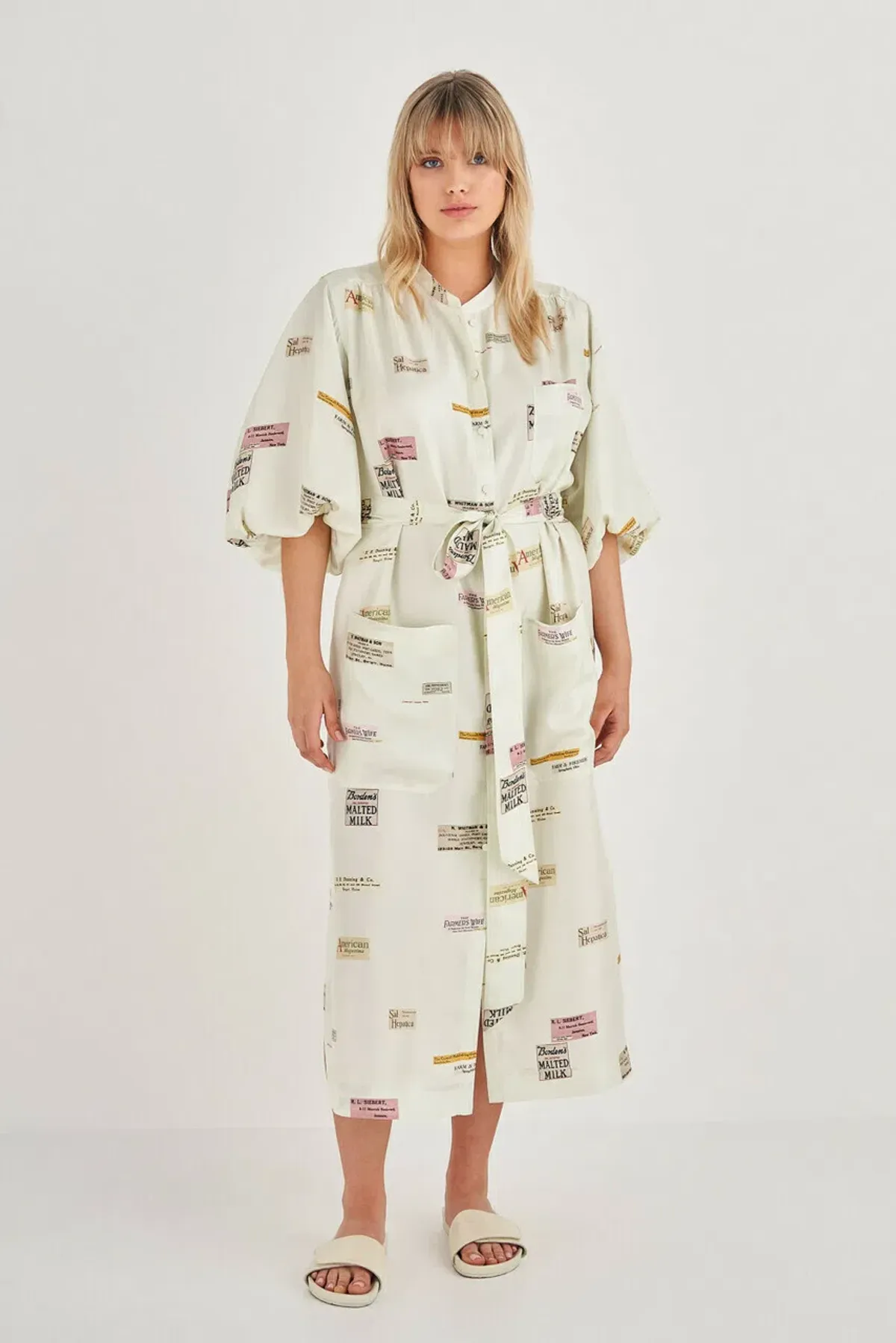 Oroton Short Sleeve Spaced Label Midi Dress  Beige Size 8  - Image 1