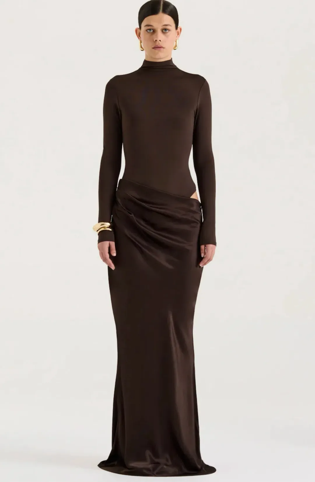 Henne Soraia Long Sleeve Maxi  Dress Chocolate Size XS / Size AU 6 for rent on The Volte - main image