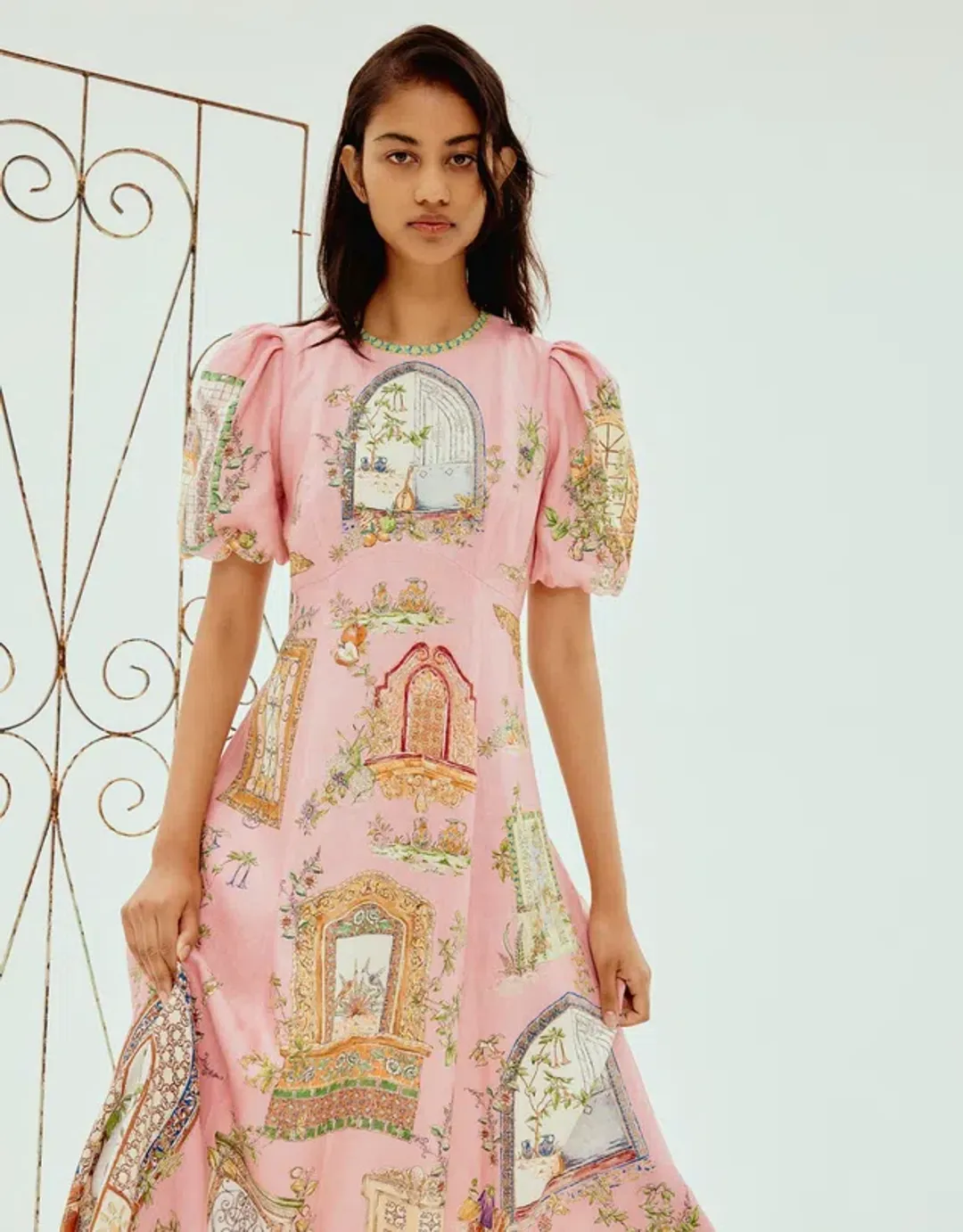 Alemais Monte Midi Dress Pink Print Size AU 12 for rent on The Volte - main image