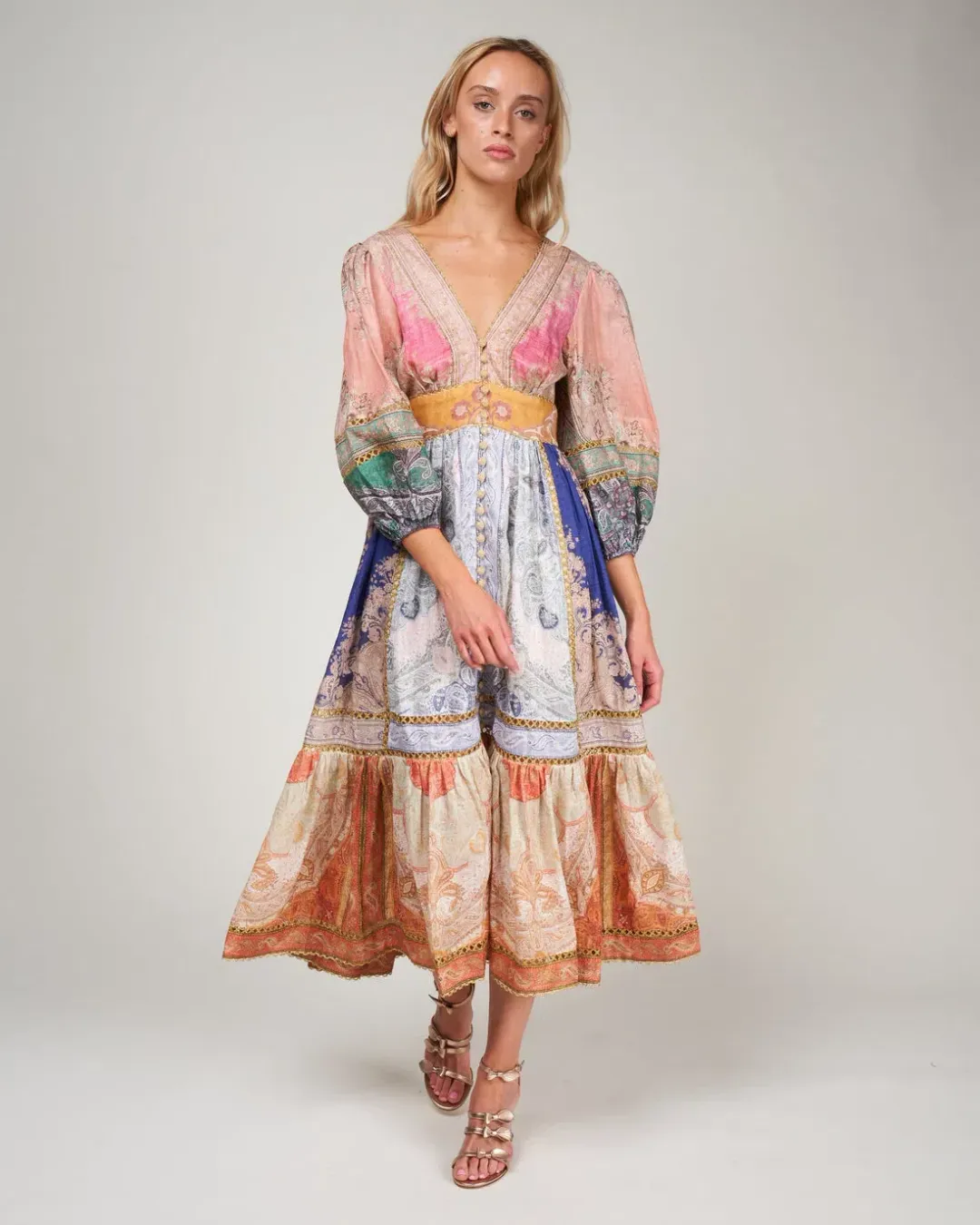 Zimmermann Anneke Lantern Midi Dress Spliced Size 1 / AU 10 for rent on The Volte - main image