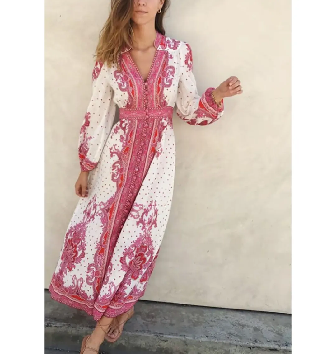Zimmermann Bells Paisley Midi Dress Pink Size 0 / AU 8 for rent on The Volte - main image