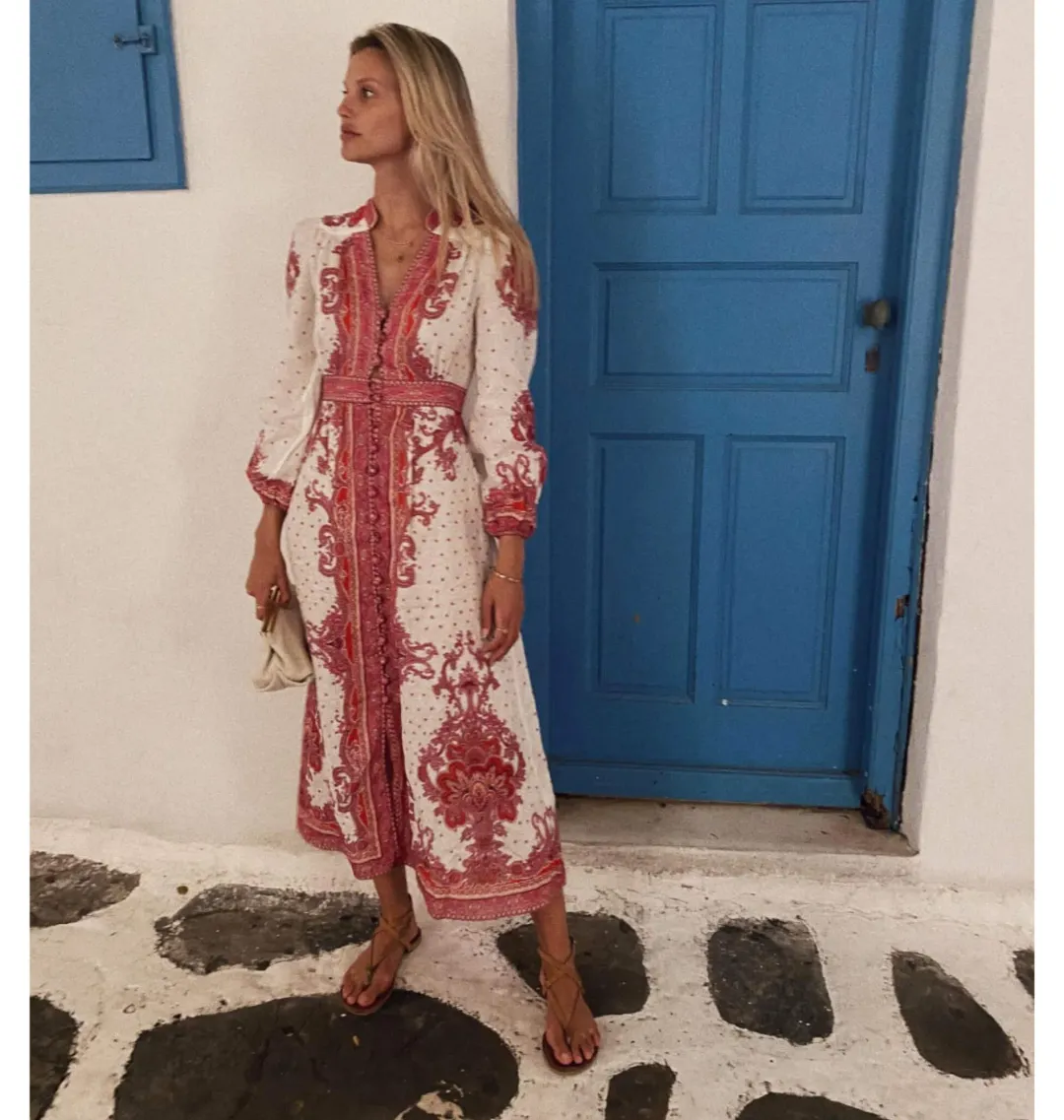 Zimmermann Bells Paisley Midi Dress Pink Size 0 / AU 8 for rent on The Volte - main image