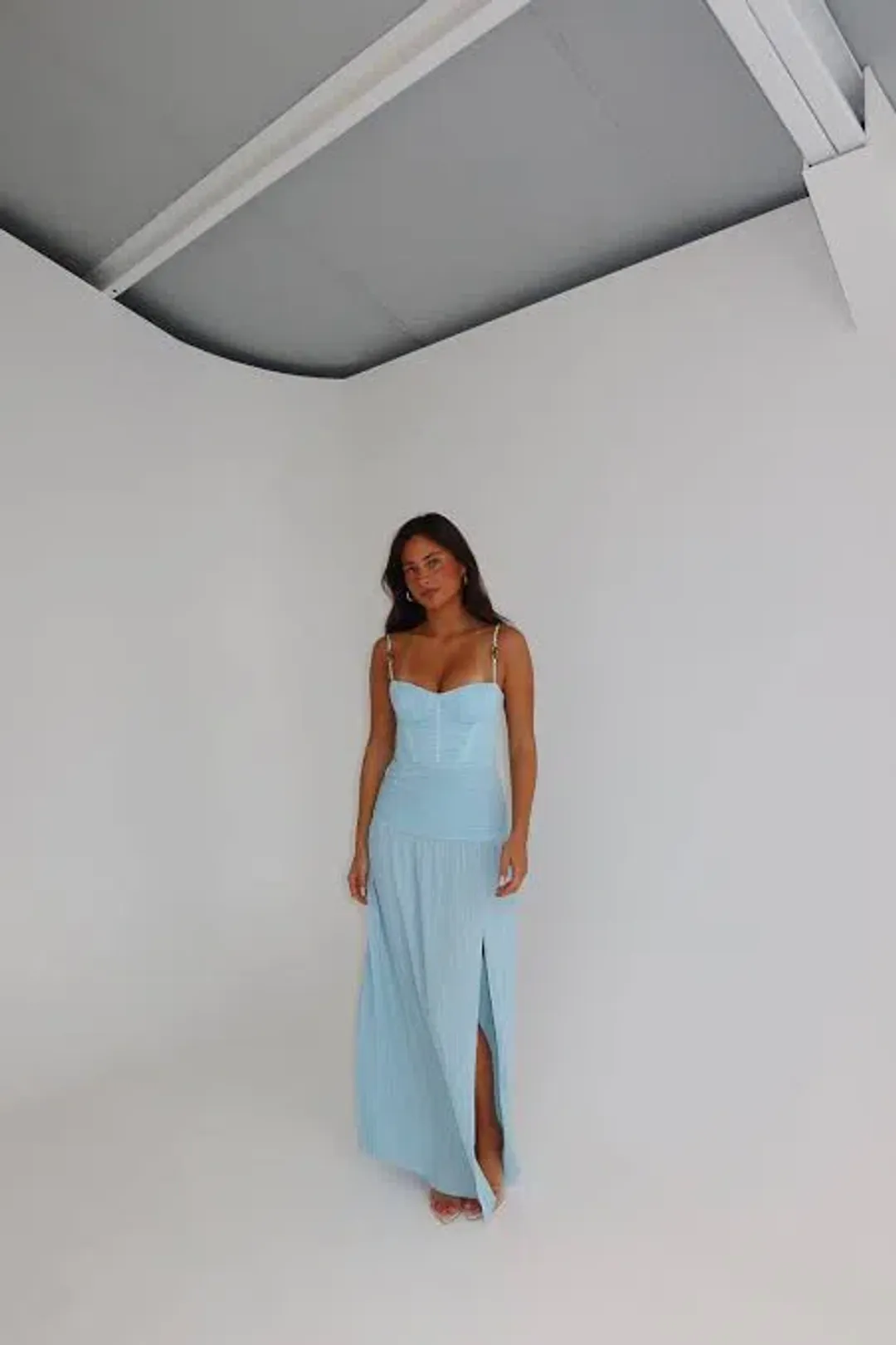 Manning Cartell Double Time Pleat Dress Maxi Acqua Spritz Size AU 10 for rent on The Volte - main image